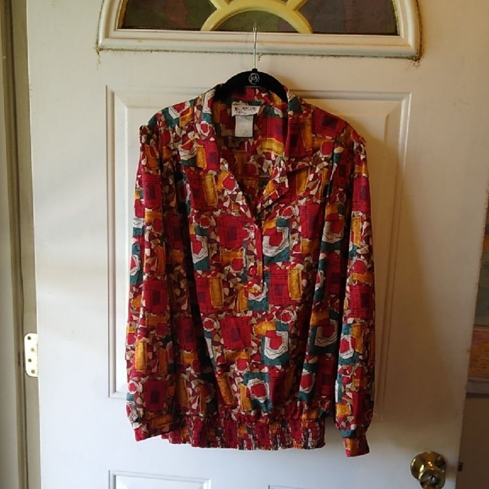 Maygene Vintage Colorful Abstract Patterned Blouse Elastic Waist